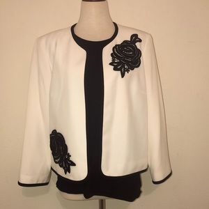 White blazer jacket with black trim